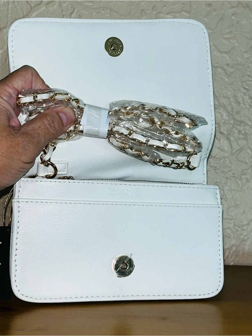 Bebe white small clutch/crossbody with extra goodies